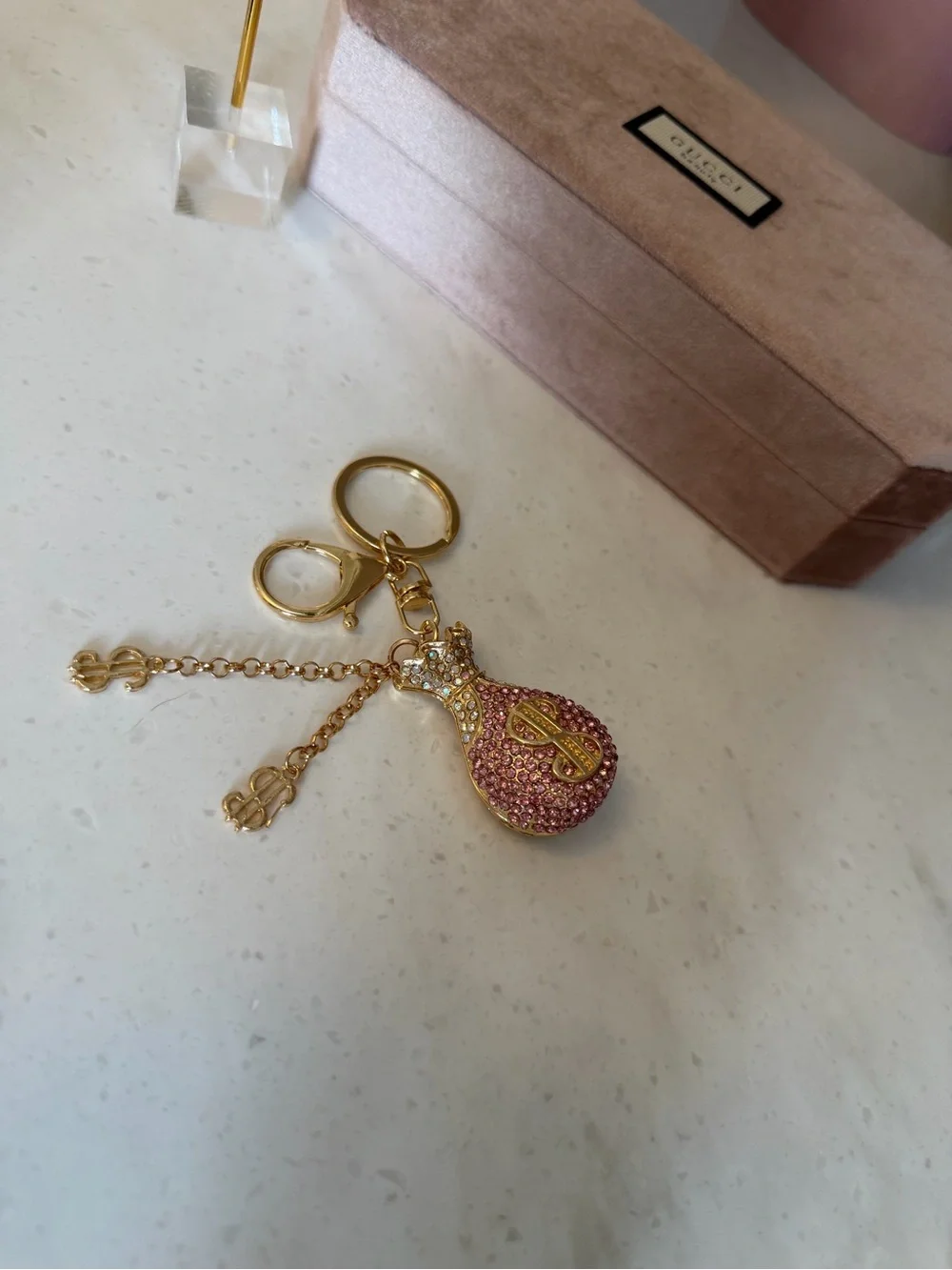 Sparkling Pink Money Bag Keychain Bag Charm NWOT